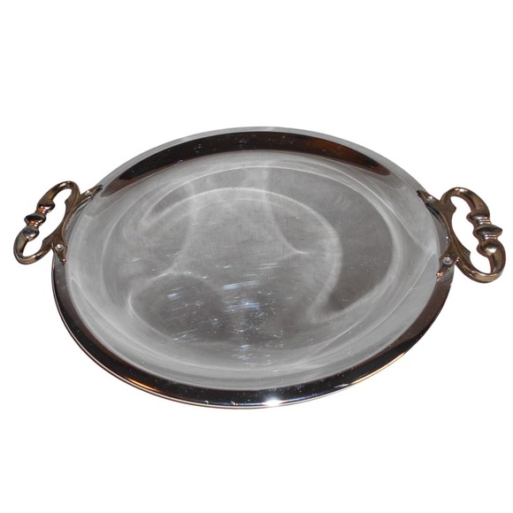 Vintage Kromex Chrome No 570 Serving Tray Round MCM 13" Round Gold Handles USA - Picture 1 of 10